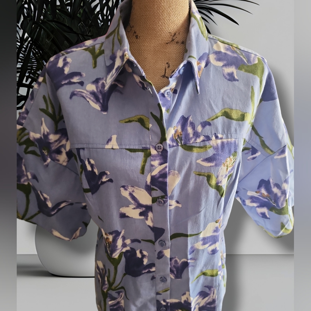 ASOS Design TWILL MINI SHIRT DRESS IN FLORAL PRINT. Size 12. NWOT - Picture 6 of 8